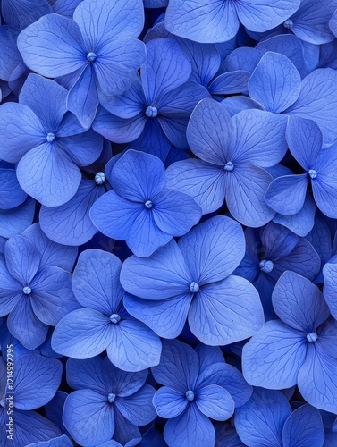 Blue Hydrangea Flowers in Close-Up with Delicate Petals and Textured Details