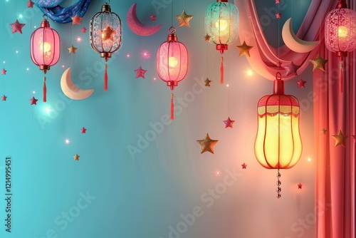 hyper realistic detailed, and blank banner template with text , Mid Autumn Festival , hyper smooth render, banner without text, rule of thirds Intricate Glossy shinny Intricate ,  photo