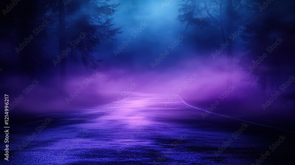 Fototapeta premium Misty road adventure enchanted forest landscape