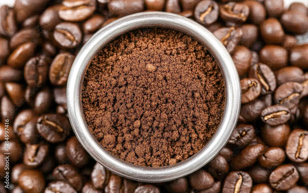 Fototapeta premium Aroma exploration cozy kitchen coffee grounds in close-up