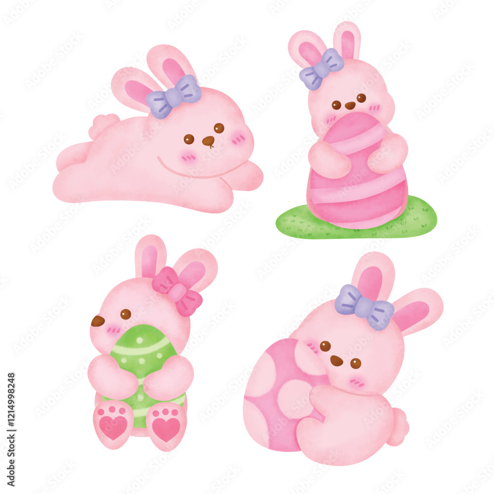 Obraz premium Watercolor cute easter bunny set for Easter day.
