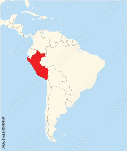 Location Map of the country Peru in South America. The country is highlighted with a red polygon. No labels at all.