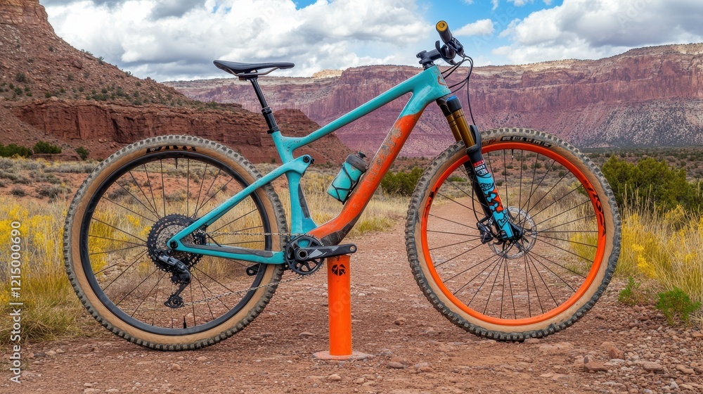 Fototapeta premium Vibrant Mountain Bike on Scenic Trail