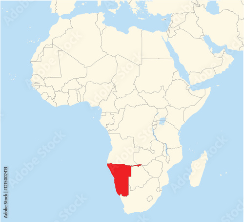 Location Map of the country Namibia in Africa. The country is highlighted with a red polygon. No labels at all.