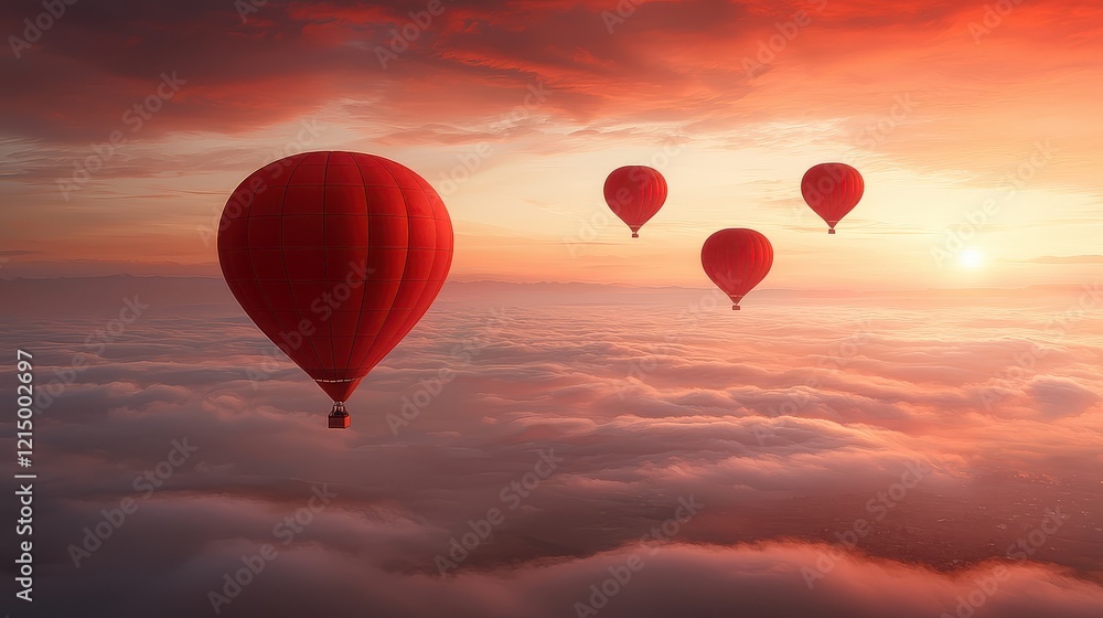 Obraz premium Aerial sunrise adventure in hot air balloon