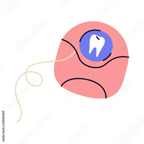 Dental floss with plastic bag. Vector oral care tool or dental daily routine accessory, tooth cleaning or bathroom healthcare item. Orthodontic symbol or dentalcare product. Teeth protection clipart.