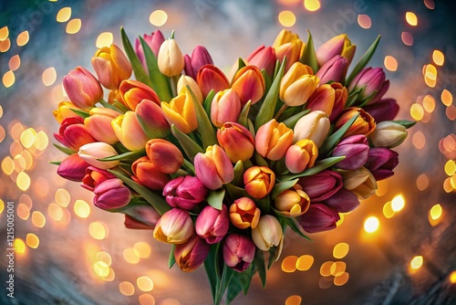 Heart Shaped Tulip Flower Bouquet, Romantic Valentine's Day Love, Bokeh Background