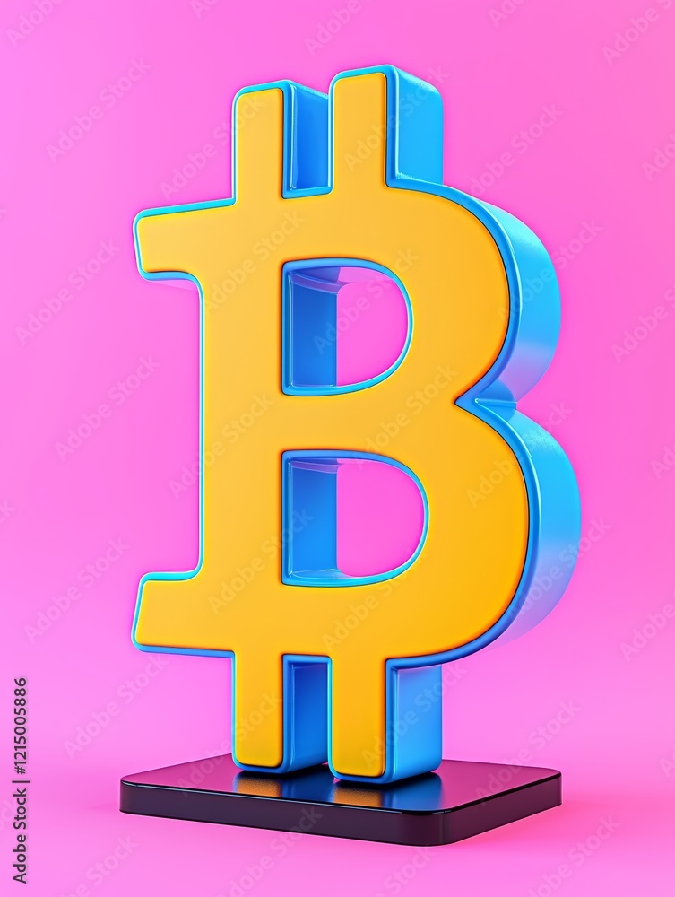 Colorful 3D Clay Bitcoin Symbol on Bright Pink Background for Creative Projects