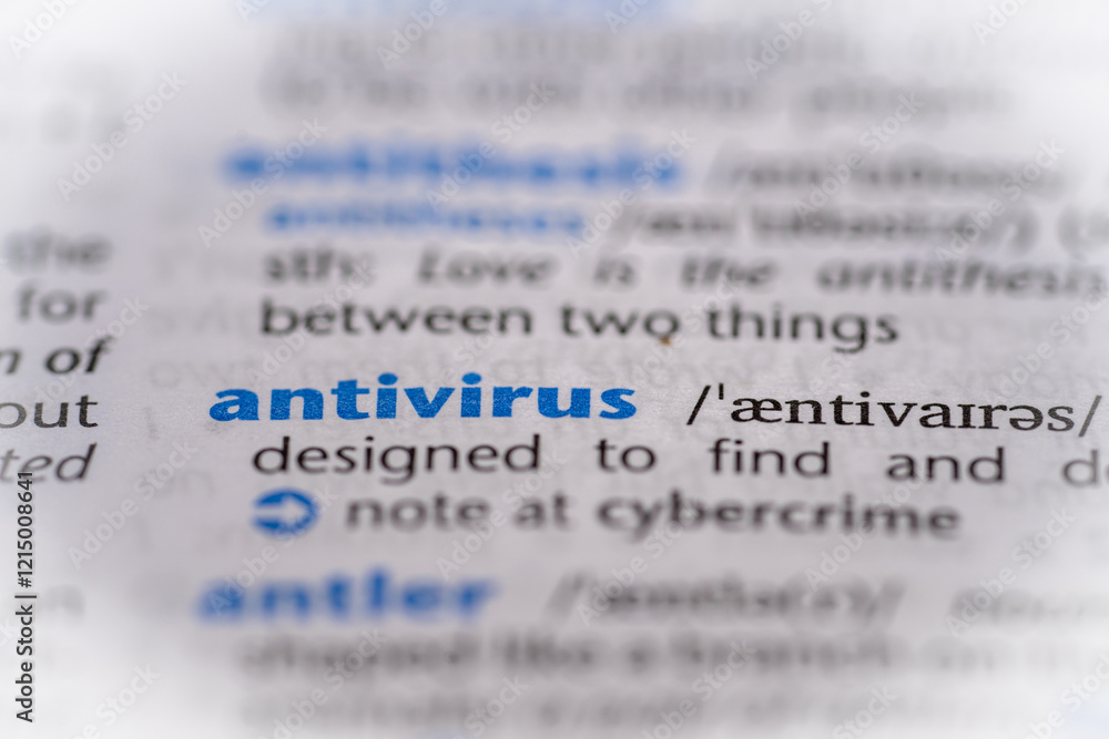 Antivirus word in a dictionary. Selective focus, close up. Antivirus word in a dictionary. Selective focus, close up.