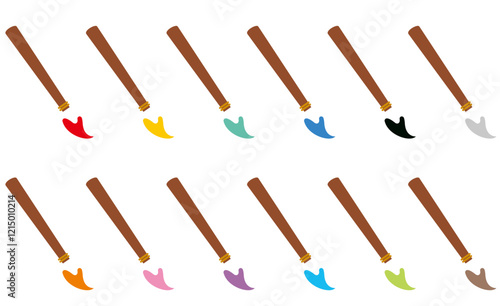 シンプルな絵筆のベクターイラストアイコンのカラフルセット／Colorful set of simple paintbrush vector illustration icons