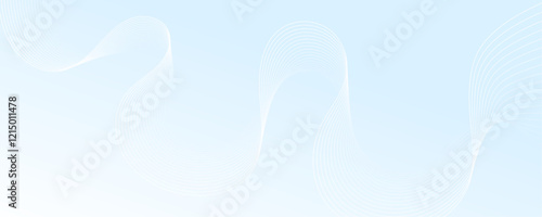 Abstract white wave dynamic curve lines on sky blue background. Energy technology concept modern backdrop design for business, presentation, banner.