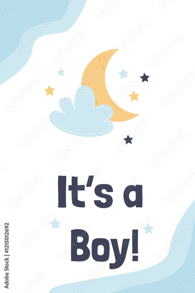 Congratulations on the birth of a boy with the moon, stars and clouds on the b Congratulations on the birth of a boy with the moon, stars and clouds on the b