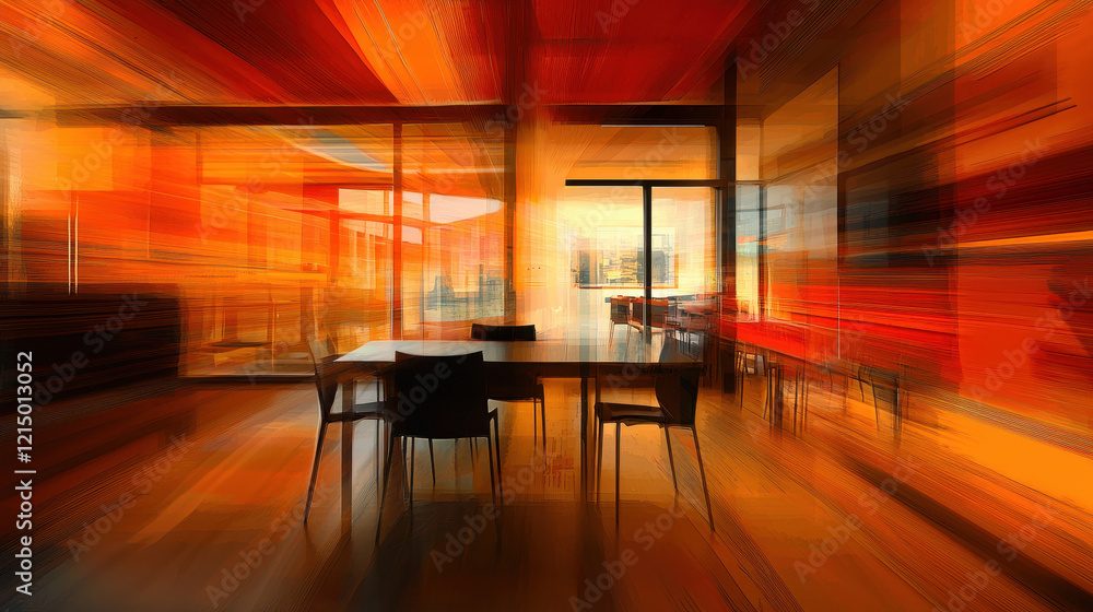 Fototapeta premium vibrant interior with blurred shapes and warm hues, creating dynamic atmosphere