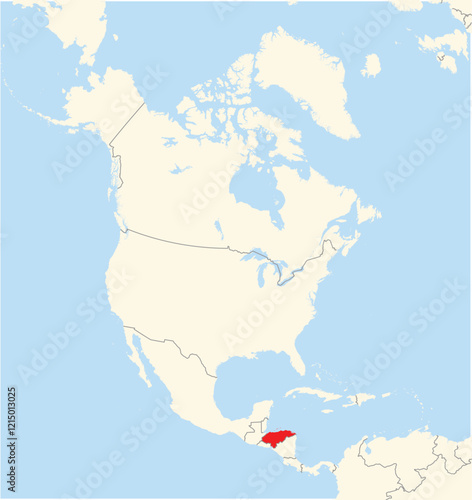 Location Map of the country Honduras in North America. The country is highlighted with a red polygon. No labels at all.