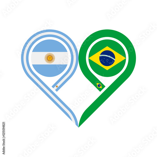 friendship concept. heart symbol icon of argentina and brazil flags. vector illustration isolated on white background