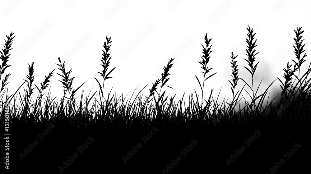 Obraz premium Silhouette of Tall Grass Against a White Background at Dusk