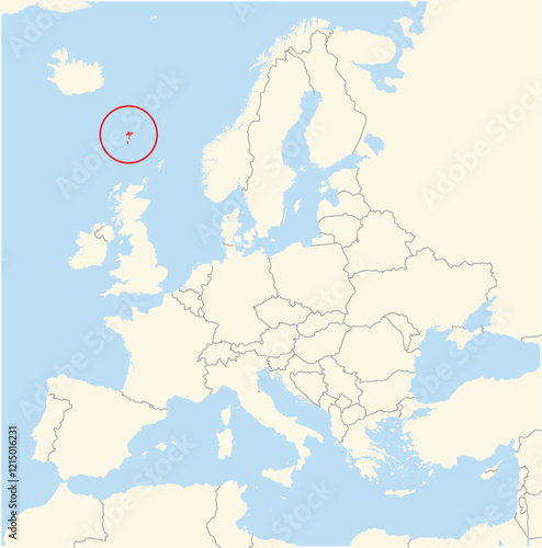 Location Map of the country Faroe Islands in Europe. The country is highlighted with a red polygon. No labels at all.