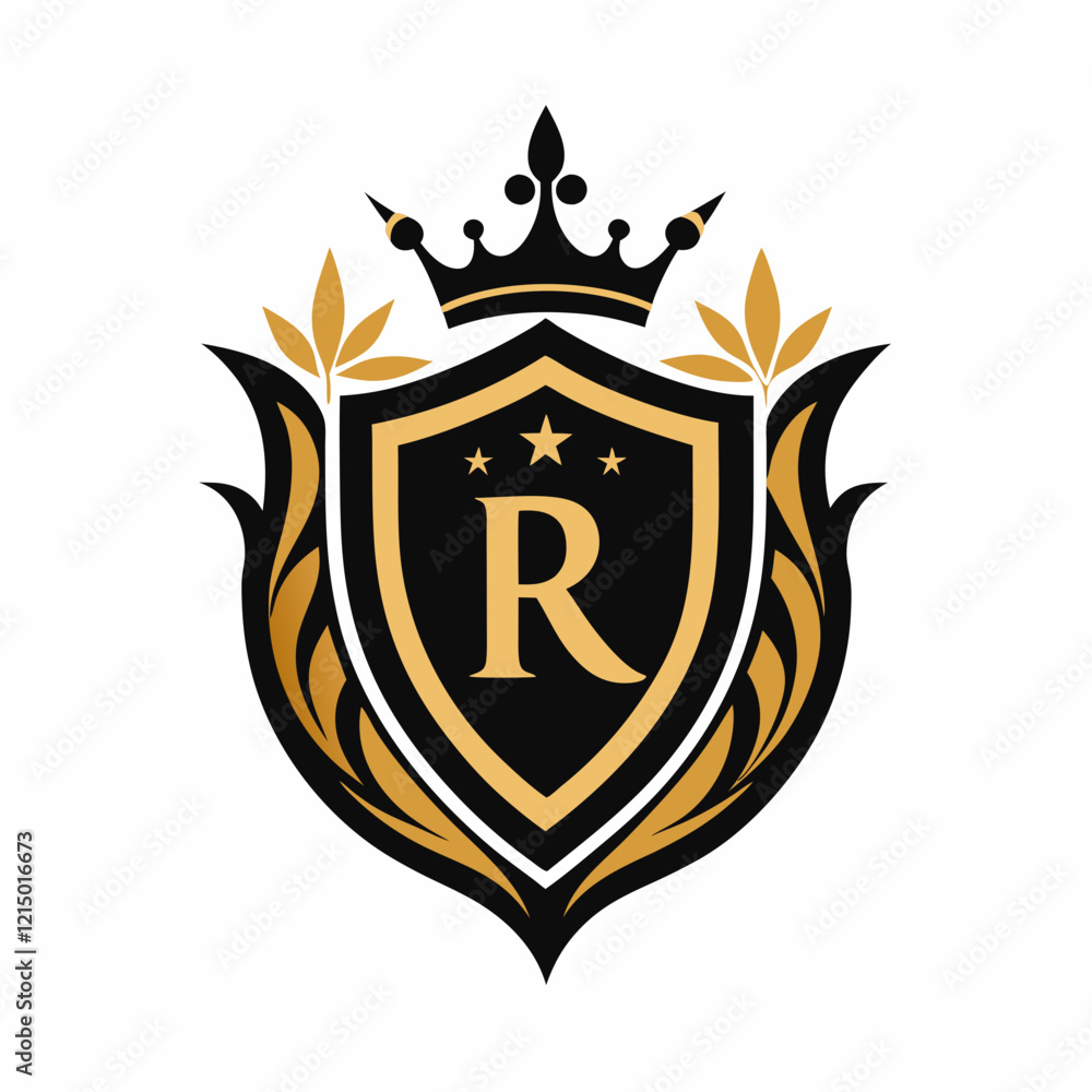 Regal Crest Logo: Ornate Shield for Luxury Brand Regal Crest Logo: Ornate Shield for Luxury Brand