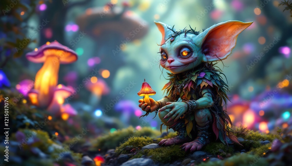 Enchanted Forest Sprite: Fantasy Creature in Glowing Mushroom Grove Enchanted Forest Sprite: Fantasy Creature in Glowing Mushroom Grove