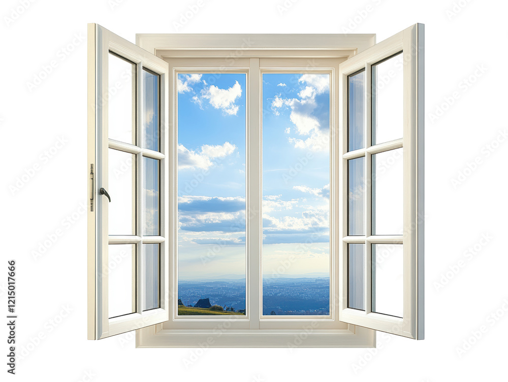 Isolated Open Window with Sky View Isolated Open Window with Sky View