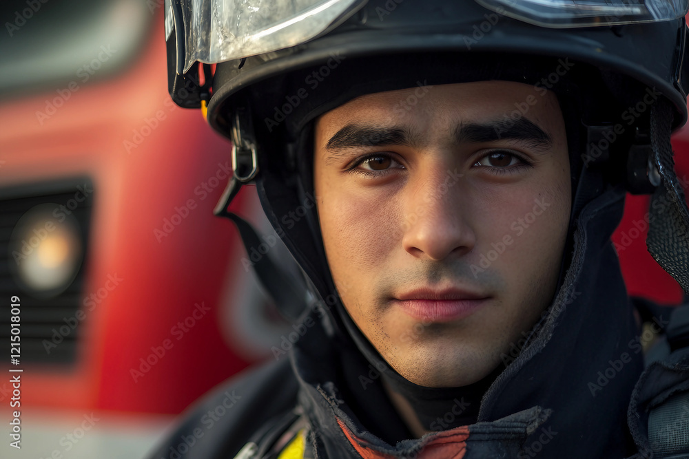 Generative AI Portrait of a Dedicated Firefighter with Intense Expression Highlighting Courage and Bravery Generative AI Portrait of a Dedicated Firefighter with Intense Expression Highlighting Courage and Bravery