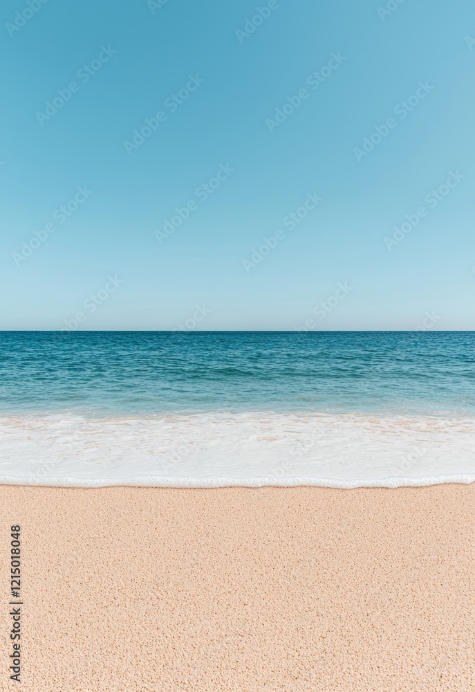 Obraz premium Serene Summer Beach with Golden Sand and Turquoise Water Under Clear Blue Sky
