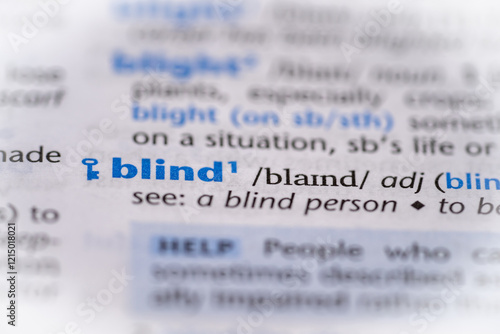 Fotografie Blind word in a dictionary. Selective focus, close up.