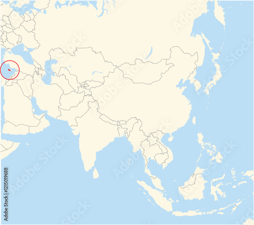 Location Map of the country Cyprus in Asia. The country is highlighted with a red polygon. No labels at all.