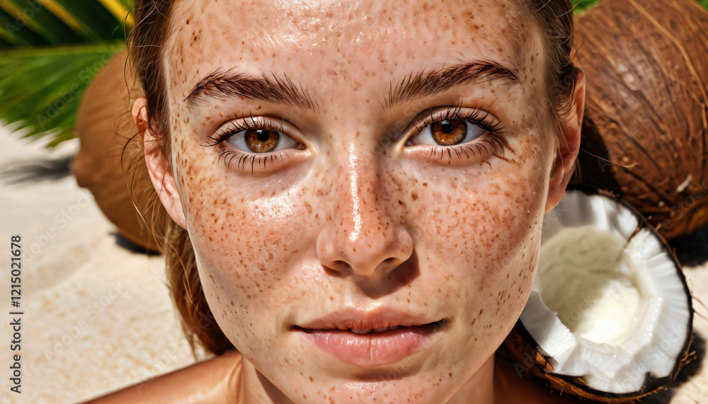 Portrait of a Freckled Woman on a Tropical Beach Portrait of a Freckled Woman on a Tropical Beach