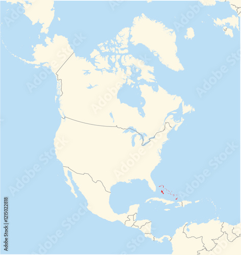 Location Map of the country The Bahamas in North America. The country is highlighted with a red polygon. No labels at all.
