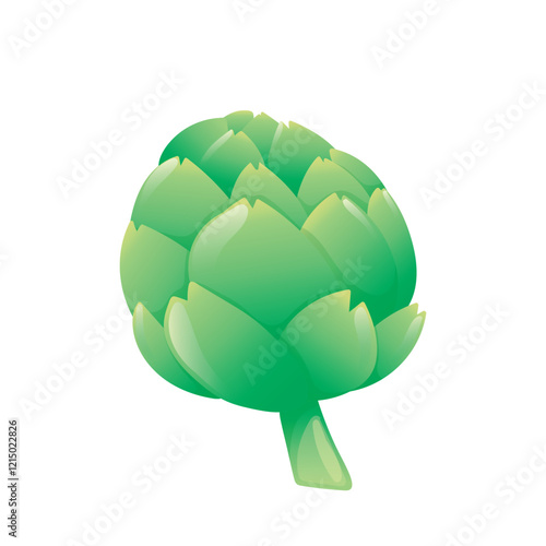 Green artichoke in flat design. Natural vegetable for healthy cooking. Vector illustration isolated.