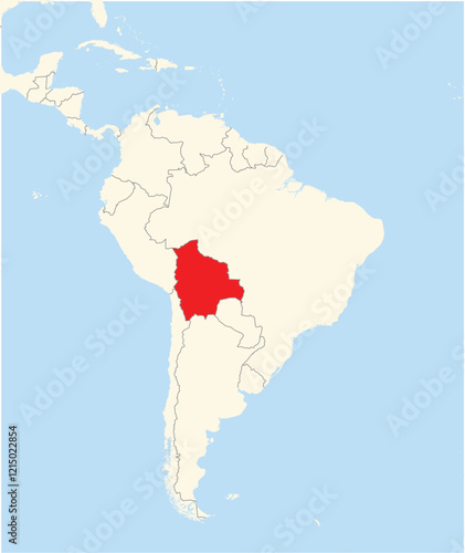 Location Map of the country Bolivia in South America. The country is highlighted with a red polygon. No labels at all.