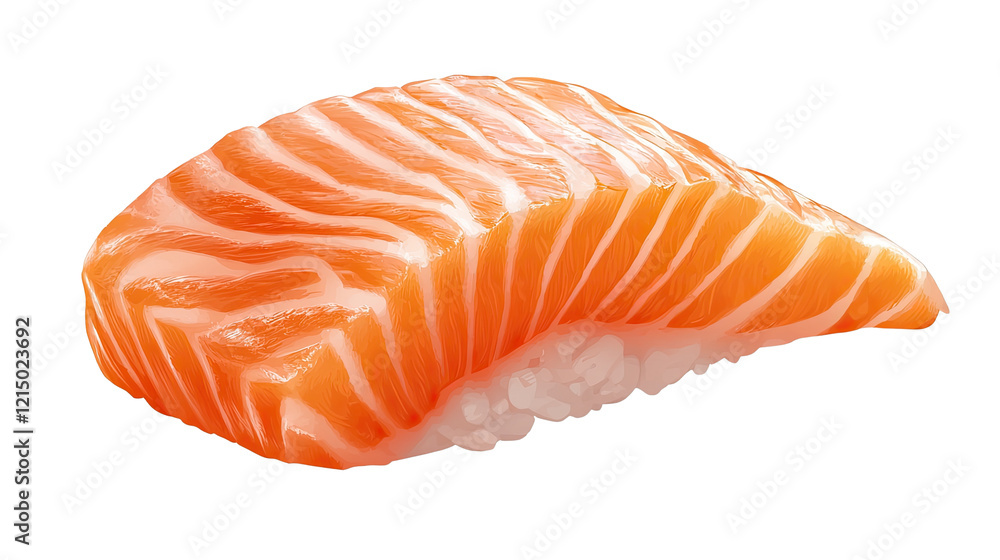 Salmon Nigiri Sushi: A delectable piece of salmon nigiri, showcasing the rich orange hue and delicate marbling of the fresh salmon fillet atop a bed of perfectly formed sushi rice. Salmon Nigiri Sushi: A delectable piece of salmon nigiri, showcasing the rich orange hue and delicate marbling of the fresh salmon fillet atop a bed of perfectly formed sushi rice.