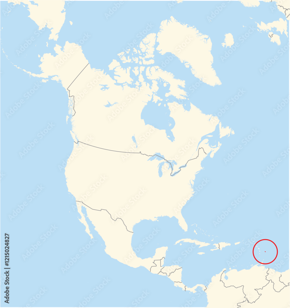 Fototapeta premium Location Map of the country Barbados in North America. The country is highlighted with a red polygon. No labels at all.