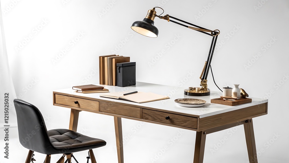 Office desk with lamp table isolated on transparent or white background Office desk with lamp table isolated on transparent or white background