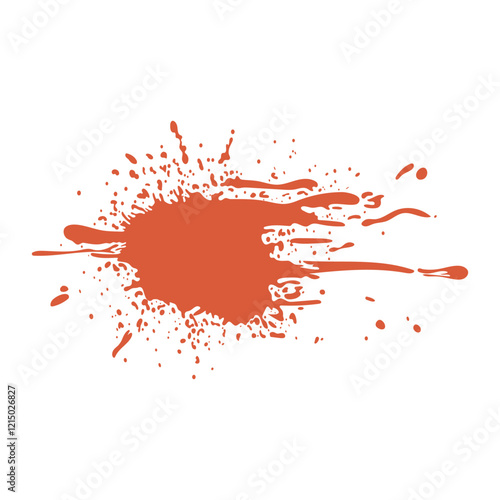 Grunge red blood splatter in flat design. Splashing horror blot shape. Vector illustration isolated.