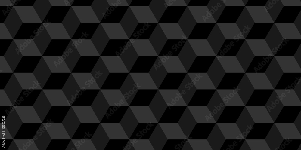 Vector dynamic Minimal modern cubes geometric tile and mosaic wall grid backdrop hexagon technology wallpaper background. Black block cube structure grid triangle texture vintage design.
