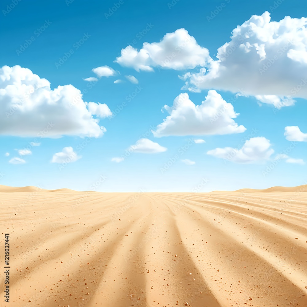 Vast Desert Landscape with Clear Blue Sky and Fluffy Clouds Vast Desert Landscape with Clear Blue Sky and Fluffy Clouds