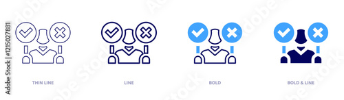 Decision making criteria icon in 4 different styles. Thin Line, Line, Bold, and Bold Line. Duotone style. Editable stroke