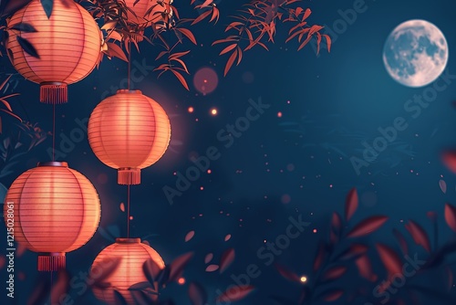 hyper realistic detailed, and blank banner template with text , Mid Autumn Festival , hyper smooth render, banner without text, rule of thirds Intricate Glossy shinny Intricate , l photo