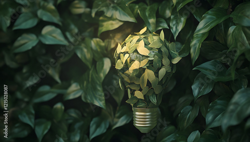 a light bulb made of leaves, symbolizing environmental protection and sustainable technology photo