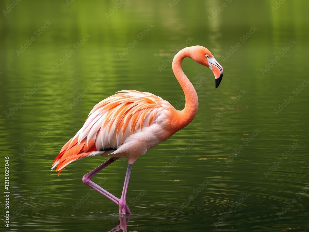 Close-up photo of a majestic greater flamingo standing gracefully in the water, wildlife, elegant, feathers Close-up photo of a majestic greater flamingo standing gracefully in the water, wildlife, elegant, feathers
