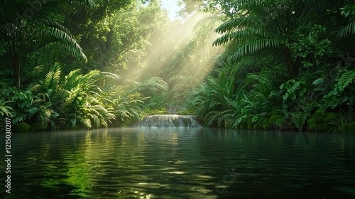 Waterfall serenity in lush jungle oasis