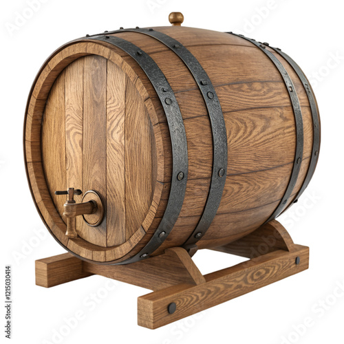 Wooden oak barrel isolated on transparent background in high-quality PNG and PSD photo