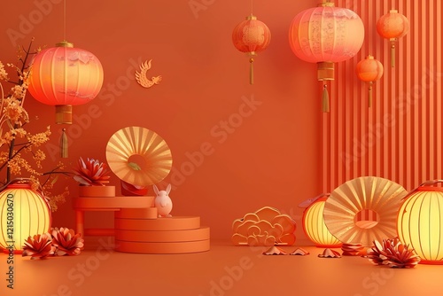 hyper realistic detailed, and blank banner template with text , Mid Autumn Festival , hyper smooth render, banner without text, rule of thirds Intricate Glossy shinny Intricate ,      photo