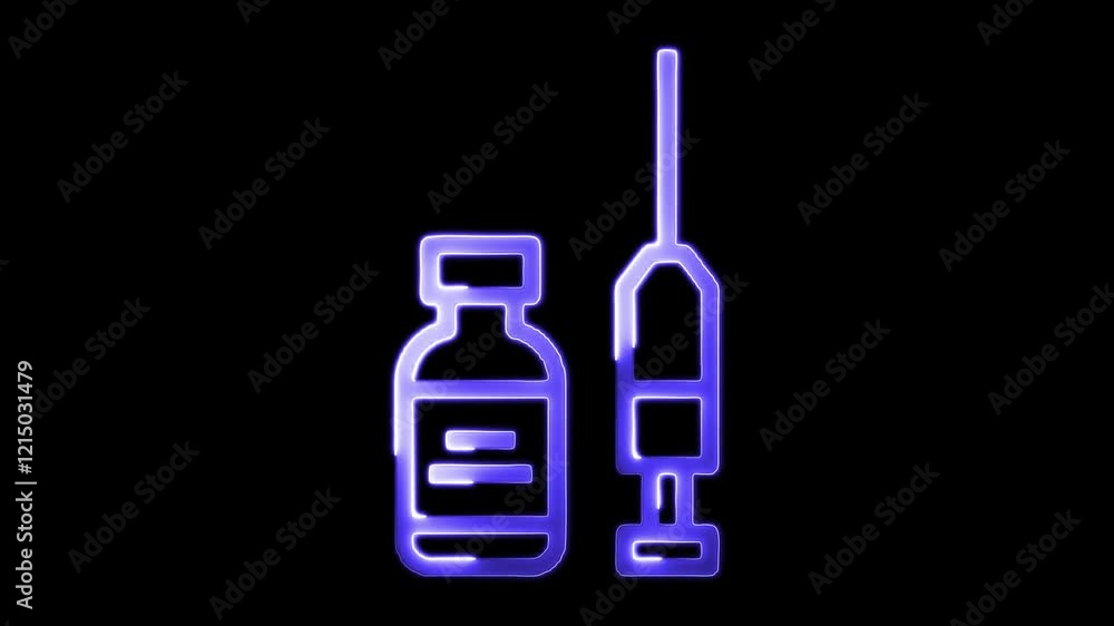 Glowing neon Bottle of liquid , injection icon isolated on black background. HD video motion graphic animation Glowing neon Bottle of liquid , injection icon isolated on black background. HD video motion graphic animation