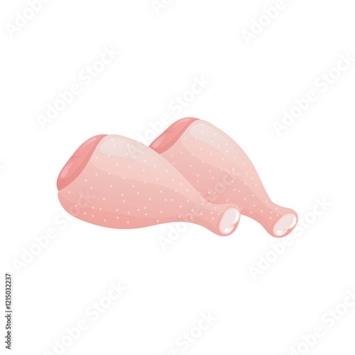 Raw chicken legs in flat design. Uncooked broiler poultry meat on bones. Vector illustration isolated.