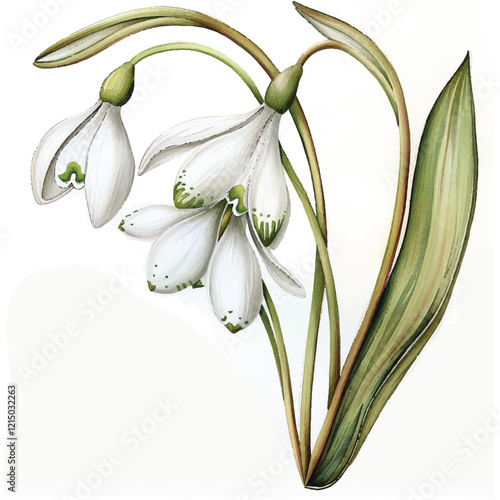 Watercolor Snowdrop white background