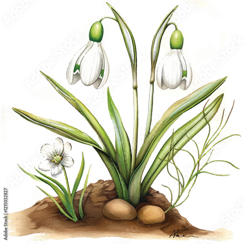 Watercolor Snowdrop white background