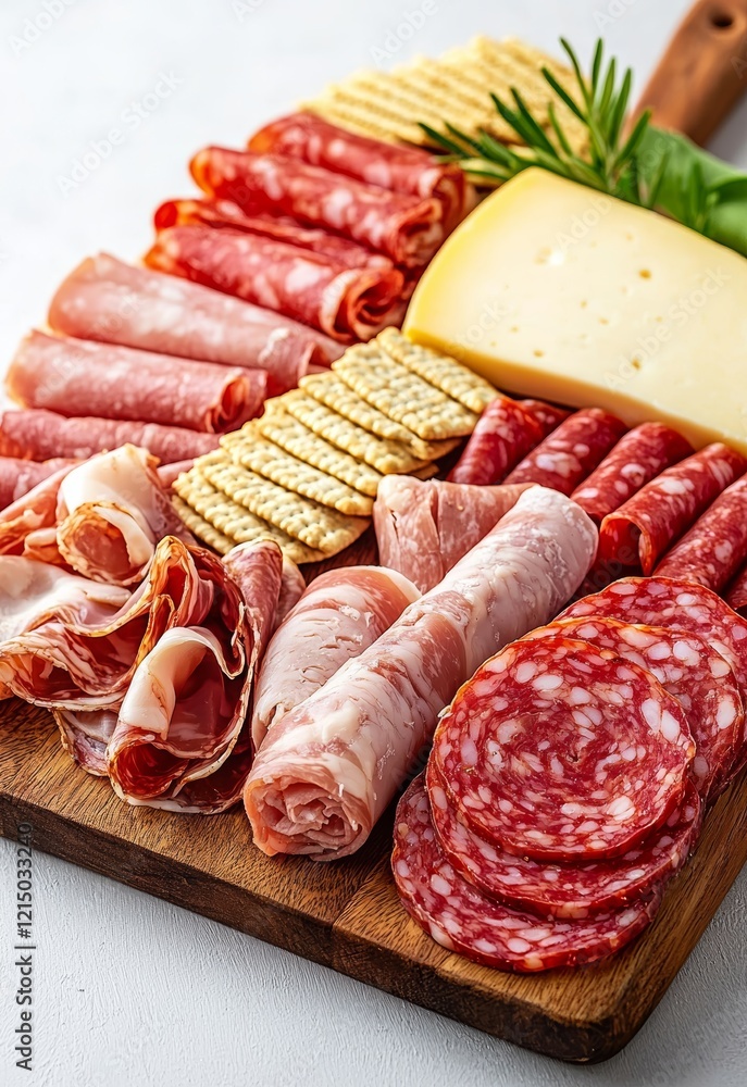 Assorted Charcuterie Board with Various Meats, Cheeses, and Crackers for Entertaining Assorted Charcuterie Board with Various Meats, Cheeses, and Crackers for Entertaining